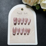 Taooba Christmas nail 10pcs Cat Eyes Magic Mirror Pink Press On Nails Short Ballet Removeable Manicure Full Cover Long False Nail With Glue Fake Nail