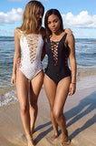 Taooba Christmas Gift outfit -Black Lace Up Strappy Crisscross Sexy One Piece Swimsuit