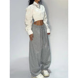 Taooba party outfit  Spring Casual Gray Aesthetics Sweatpants Women Wide Leg Black Joggers Classic Baggy Streetwear Female Oversized Sports Trousers