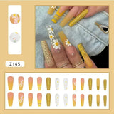 Taooba Christmas Nail  24Pcs False Nails Long Coffin Ballet French with Rhinestones Wearable Fake Nails Blue Flower Full Cover Press on Nails Tips Art