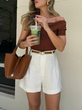 Taooba Christmas Gift outfit -Casual Mid Waist Shorts Without Belt