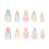 Taooba Christmas Nail  24pcs Summer Fake Nails Press on Almond Wearable 3D Butterfly Flower Short Almond False Nails Smudging Bubble Bead False Nails