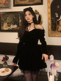 Taooba  party look inspos Autumn Y2K Velvet Mini Dress for Women Halter Long Sleeve Birthday Party Dresses Elegant New Kawaii Korea Fashion Vestidos Mujer