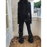 Taooba party outfit  2024 Black Women's Jeans Y2K Vintage High Waisted Straight Trouser American Streetwear Loose Girl Clothing Wide Leg Denim Pants