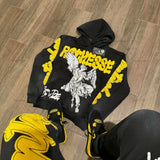 Taooba Retro Rock Punk Style Oversized Sweatshirt American Harajuku Colorful Letter Print Graphic Hoodie Men Casual Hip-hop Streetwear