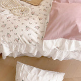 Taooba- Dobby Print ruffle lace bedding set floral gentle cotton queen bedding set simple bed sheets quilt cover bedding princess linen