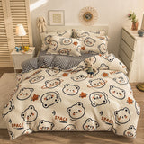 Taooba-Thick Warm Coral Fleece 4pcs Bedding Set Cute Printing Quilt Cover Super Soft Velvet Bed Sheet Pillowcase King Size Bedding Set