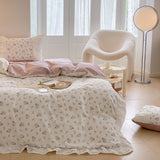 Taooba- Dobby Print ruffle lace bedding set floral gentle cotton queen bedding set simple bed sheets quilt cover bedding princess linen