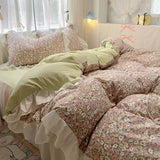 Taooba Christmas Gift Bedding Set Korean Style 2024 New  Small Floral Water Washed Cotton Lace Duvet Cover Set Queen Size