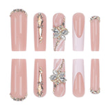 Taooba 24 Long Coffins with Irregular Line Patterns, Three-dimensional Butterfly Dots, Diamond Fake Nails, Glossy Fake Nails, Summer C