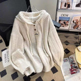 Taooba Christmas Gift outfit  sweater Japanese Style Hooded Thickened Sweater Women's Autumn and Winter Loose Soft Glutinous Lazy Style Drawstring Sweater Top