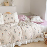 Taooba- Dobby Print ruffle lace bedding set floral gentle cotton queen bedding set simple bed sheets quilt cover bedding princess linen