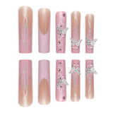 Taooba Christmas Nail  24 Pieces of Ultra Long Coffin Shaped French&gradient&flower Pattern 3D Butterfly Dot Diamond Glossy False Nails