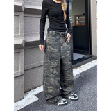 Taooba party outfit  2024 Autumn Camouflage Cargo Pants Women Y2K Streetwear High Rise Jeans Retro Wide Leg Trousers Denim Straight Trousers Harajuku