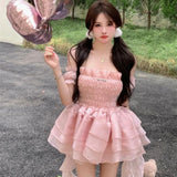 Taooba  party look inspos Summer Sweet Pink Fairy Dress Women Japanese Off Shoulder Sexy Kawaii Lolita Dress Female Casual Korean Style Party Mini Dresses