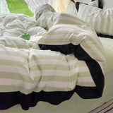 Taooba Christmas Gift Ins French Bedding Set Lace Cream Green Strip Duvet Cover Water Washing Cotton Bed Sheet Thin Slice And Thin Slice