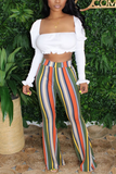 Taooba - Olive green White Blue Pink Yellow Olive green Color blue Elastic Fly High Striped Loose Pants Bottoms