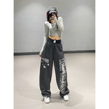 Taooba party outfit  Women Apricot Sweatpants Baggy Y2k Streetwear Graphic Print Jogger Pants Vintage Harajuku Wide Straight Trousers Clothes Spring