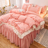 Taooba Christmas Gift Pink Lace Ruffle Bedding Set Luxury Bed Skirt Sheet Bedspread Korean Duvet Cover Girls Princess Bedspread Pillowcases