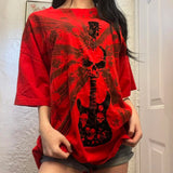 Taooba Christmas Gift outfit -Gothic Skull Shirts for Women Teens Girls 2000s Y2k Shirt Tops Fairy Grunge Punk Goth Baggy Graphic Tees Halloween Clothes