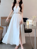 Taooba  party look inspos 2025 Summer Beach White Midi Dress Women Casual Sleeveless Slim Even Party Dress Office Lady Elegant Formal Dress Korean Chic