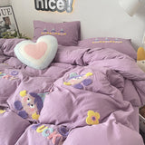 Taooba Christmas Gift Purple Washing Bedding Set  Towel Embroidered Small Doll Four PIECE Set Dormitory Cardboard Duvet Cover Quilt Duvet Set