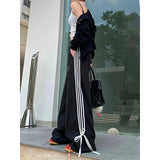 Taooba party outfit  Women's Striped Sweatpants Baggy Casual Y2k Streetwear Elastic Waist Wide Leg Pants Sporting Trousers Clothes 90s Gothic Hiphop