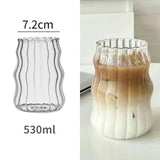 Taooba Stripe Glass Coffee Mugs Large Capacity Tumbler Milk Juice Water Cup with Handle Transparent Mug Dessert Breakfast Cup Drinkware