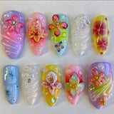 Taooba 10Pcs Handmade Manicure Medium Almond Fake Nails 2024 New Cute ShELL Limited Press On Nails Design with Adhesive Nail File Set