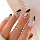 Taooba Christmas nail 24Pcs False Nails Spicy Girl Silver Bow with Diamond Fake Nails with Glue Almond Press on Nails Black Cool Y2k Almond Nail Set