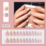 Taooba Christmas nail 24Pcs Medium Long Acrylic Fake Nails Removable French Fake Nails Wearing False Nails Set Full Cover Ballet Press On Nail Tips&7Y