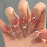 Taooba Christmas nail 24pcs Wearable Pink Press on Fake Nails Tips with Glue False Nails Design Butterfly Lovely Girl False Nails with Wearing Tools