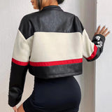 Taooba Christmas Gift outfit  fall trends 2024 outfits American Stitching Cool Fried Street Hot Girl Baseball Uniform PU Leather Coat Women's Autumn New Short Motorcycle Jacket