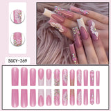 Taooba Christmas Nail  Enhance Your Charm 24 Piece Long Coffin White French&Flower Pattern 3D Dot Diamond Shining Face False Nails