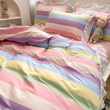 Taooba-Hot Luxury Romantic Ruffle Bedding Set 3/4pcs Sweet Princess Lace Duvet Cover Colorful Plaid Quilt Cover Bed Sheet Pillowcase