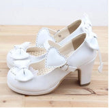 Taooba Christmas Gift outfit  Honeycherry The New High-Heeled Cute Bow Tie Sweet Lolita Girls Love Solid Round Princess Shoes More Softer Pumps