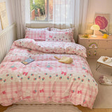 Taooba-Kawaii Strawberry Rabbit Bedding Set For Home Cotton Twin Full Queen Size Cute Double Fitted Bed Sheet Girl Quilt Duvet Cover