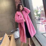 Taooba Christmas Gift outfit  Women Winter Faux Fur Warm Long Coat Female Thick Teddy Bear Coat Casual Loose Oversize Outwears Purple Yellow