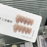 Taooba Christmas Nail  10Pcs French Handmade Almond Press On Nails Ballerina Simple with Rhinestones Wearable False Nails Decoration Fake Nail Tips Art