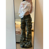 Taooba party outfit  Casual High Street American Retro Overalls Camouflage Loose Wide Leg Pants for Women Y2k Hip-hop Cargo Grunge Baggy Trousers