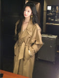 Taooba  party look inspos Korea Style Turn-Down Collar Long Trench With Belt Women Solid Fashion Single Breasted Slim Coat Female Elegant Clothes Autumn