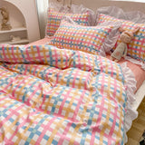 Taooba-Hot Luxury Romantic Ruffle Bedding Set 3/4pcs Sweet Princess Lace Duvet Cover Colorful Plaid Quilt Cover Bed Sheet Pillowcase