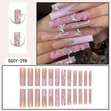 Taooba Christmas nail 24Pcs Long Square Press on Nails Love Pattern Design Artifical Coffin False Nail Brown French Wearable Full Cover Fake Nail Tips