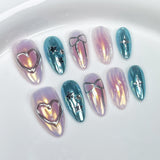 Taooba Christmas nail 10Pc Sweet Cool Colorful Press On Nails 3D Butterfly Metal Design Fake Nails Almond False Nail Full Cover Wearable Manicure Tips