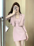 Taooba  party look inspos Autumn Pink New Two Piece Dress Set Women Blazer Coat+Strap Dress Set Female Casual Korean Fashion Slim Elegant Dress Suit 2024