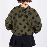 Taooba Christmas Gift outfit  Star Print Allover Oversized Zip Up Hoodie