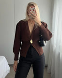 Taooba Christmas Gift outfit  Chic Solid Button Knitted Cardigan Women Casual Deep V Neck Long Sleeve Slim Warm Sweater Autumn New Lady Fashion Kintwear Top