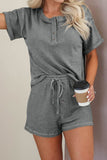 Taooba Hazel Blues® |  Waffle-Knit Short Sleeve Top and Shorts Lounge Set