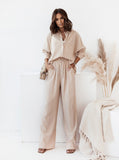 Taooba- Casual Loose Fit Long Sleeve Shirt and Pants Set