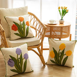 Taooba-Embroidered Colorful Tulips Cushion Cover